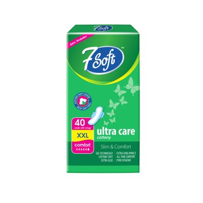 7 Soft Ultra Cottony Care Sanitary Pads XXL (320mm)  Pack of 40 Pads with Wings | Cotton Soft Cover | Gel Technology | Slim & Comfortable | Day & Night Leak Protection