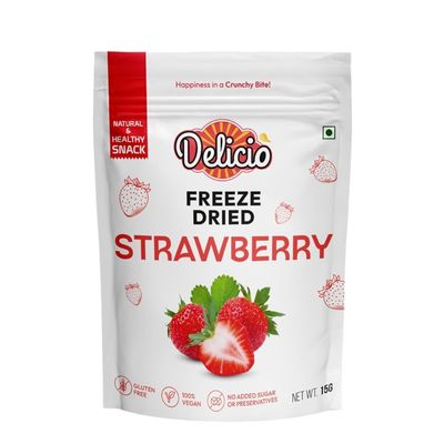 DELICIO Freeze Dried Strawberry Cubes (15gm) | 100% Natural, Vegan, Gluten-Free Snack | No Preservatives & No Added Sugar | Healthy Snack for Kids & Adults