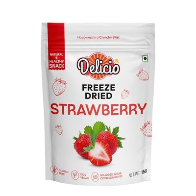 DELICIO Freeze Dried Strawberry Cubes (15g) | 100% Natural, Vegan, Gluten-Free | No Added Sugar or Preservatives | Healthy Crunchy Snack for Kids & Adults