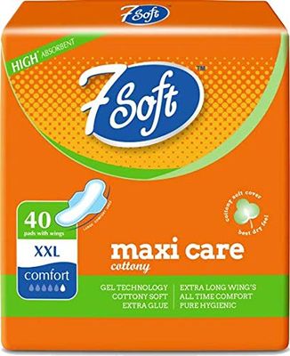 7 Soft Maxi Cottony Care Sanitary Pads XXL (320mm)  Pack of 40 with Wings | High Absorbent | Cotton Soft Cover | Leak-Proof Gel Technology | Comfort Fit for Day & Night