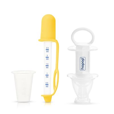 Hopop Medicine Dropper/Dispenser & Baby Medicine Syringe | Multipurpose Silicone Medicine Dropper Syringe/Feeder for Baby | Suitable form 0+ Months | BPA Free | Yellow & White
