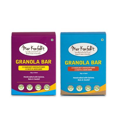 Mer Konfekt - Granola Bars | Zero Preservatives | No Refined Sugar | Gluten Free | Baked Fresh | No Chemicals | Healthy Snacks | Party Snacks | Box of 12 (2 Flavors x 6 Each)
