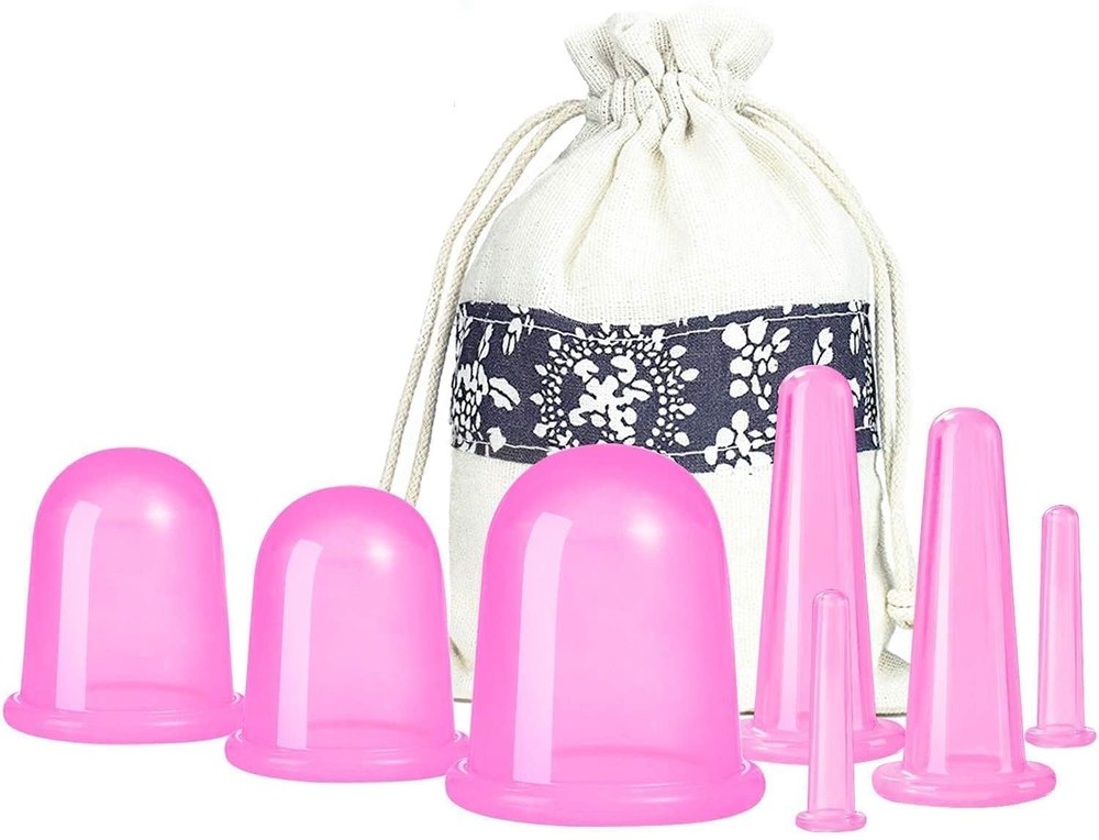 7 Pcs Silicone Cupping Therapy Set for Face & Body Anti-Cellulite Vacuum Massage Cups for Skin Firming & Pain Relief | Reusable Acupressure Facial & Body Cupping Set