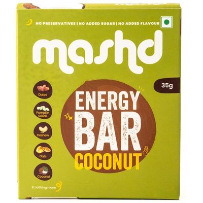 Mashd Energy Bars Coconut Flavour (Pack of 3 x 35g) - 5G Protein Each Bars |High Protein Goodness of Dates,Pumpkin Seeds,Oats, Cocoa Powder| Gluten-Free Snack with No Added Sugar, Preservative-Free