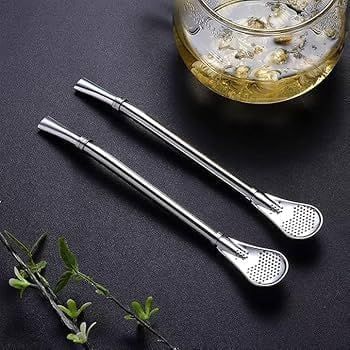 AAHISHAN 2 in 1 Stainless Steel Drinking Spoon Straws Reusable Washable Metal Cocktail Spoons Tea Filter Stir Spoon Straws for Drinking (Pack of 2)