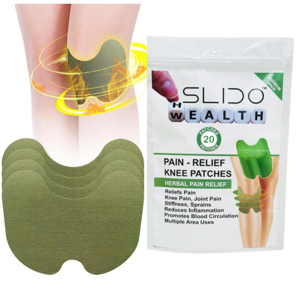 SLIDO Herbal Knee Pain Relief Patches  Wormwood Extract Knee Patch for Arthritis, Joint & Muscle Pain  Heat Patch for Shoulder, Leg & Back  Natural Pain Relief Patches for Men & Women (50 PATCHES)