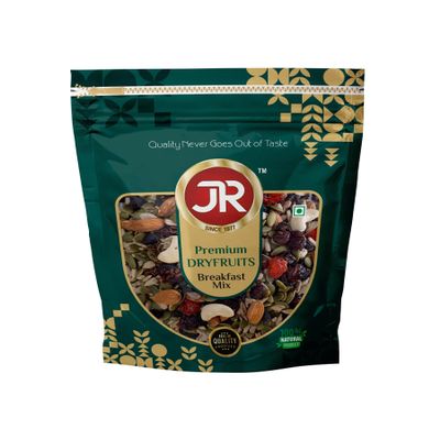 JR Healthy Roasted Breakfast Mixture | Superfood Mix with Seeds, Nuts & Dried Fruits | Pumpkin, Sunflower, Flax, Almonds, Cashews, Cranberries, Raisins | Nut & Seed High Protein Breakfast - 500g