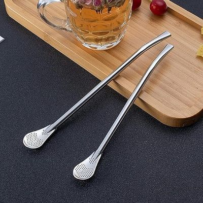 ATOOZED 2 in 1 Multi-Function Stainless Steel Drinking Straws with Filter Spoon Creative Coffee Spoon Drinking Straw,Barware Strainer Stirring Straws Pack of 1
