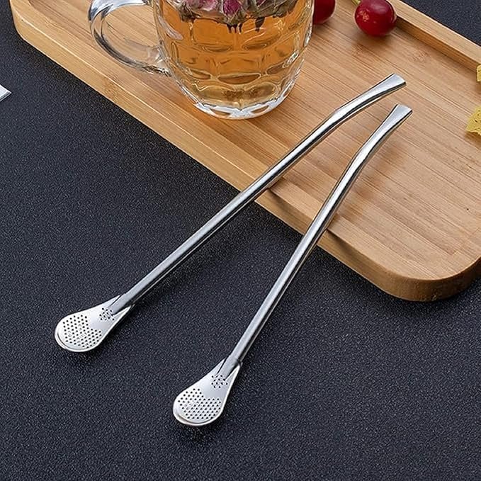 ATOOZED 2 in 1 Multi-Function Stainless Steel Drinking Straws with Filter Spoon Creative Coffee Spoon Drinking Straw,Barware Strainer Stirring Straws Pack of 1