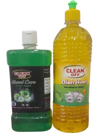 Clean Off Dish Wash Liquid & Hand Wash | Powerful Grease Remover and Skin-Friendly Formula for Utensils and Hands | Long-Lasting Freshness (1 liter each)