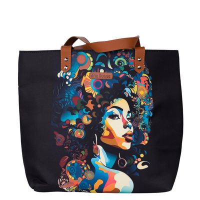 Afrihouse Classy Printed tote Bag with Back Zipper for women | Shoulder Bag for Daily Use (Black and multicolour)