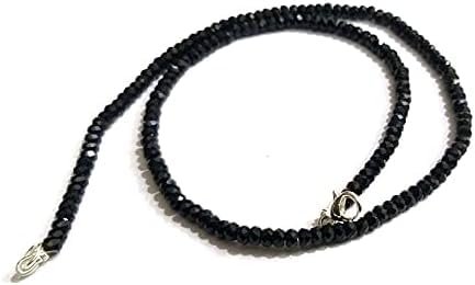 4mm Black Tourmaline Gemstone Necklace, Natural Tourmaline Rondelle Faceted Beads, Handmade 22 Inch Long Jewelry Necklace for Unisex