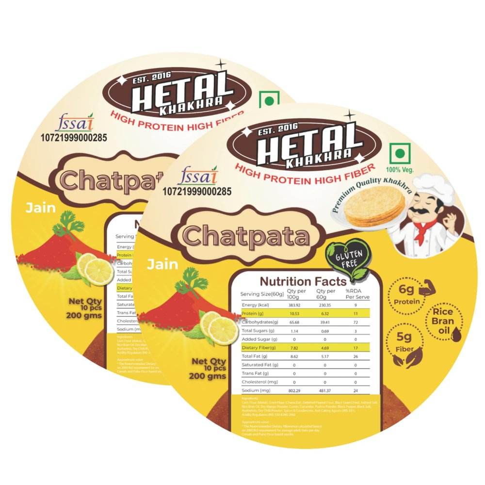 Chatpata Khakhra JAIN | Glutan Free | Crispy| Ready To Eat | High Protein High Fiber| No Palm Oil | 200g Vacuum Pack Of 2