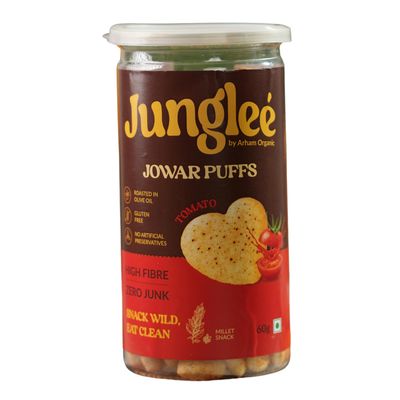 Arham Organic 60Gm Jungle Jowar Tomato Flavor Puffs | Roasted with Olive Oil | No Palm Oil or Preservatives | Gluten Free | High Fiber Snack (Pack of 1)