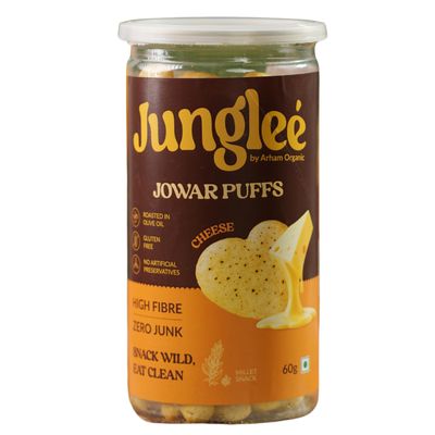 Arham Organic Jungle Jowar Cheese Puffs 60g Gluten-Free, High Fiber, Roasted with Olive Oil | No Palm Oil, No Preservatives | Healthy Crunchy Snack for Kids & Adults