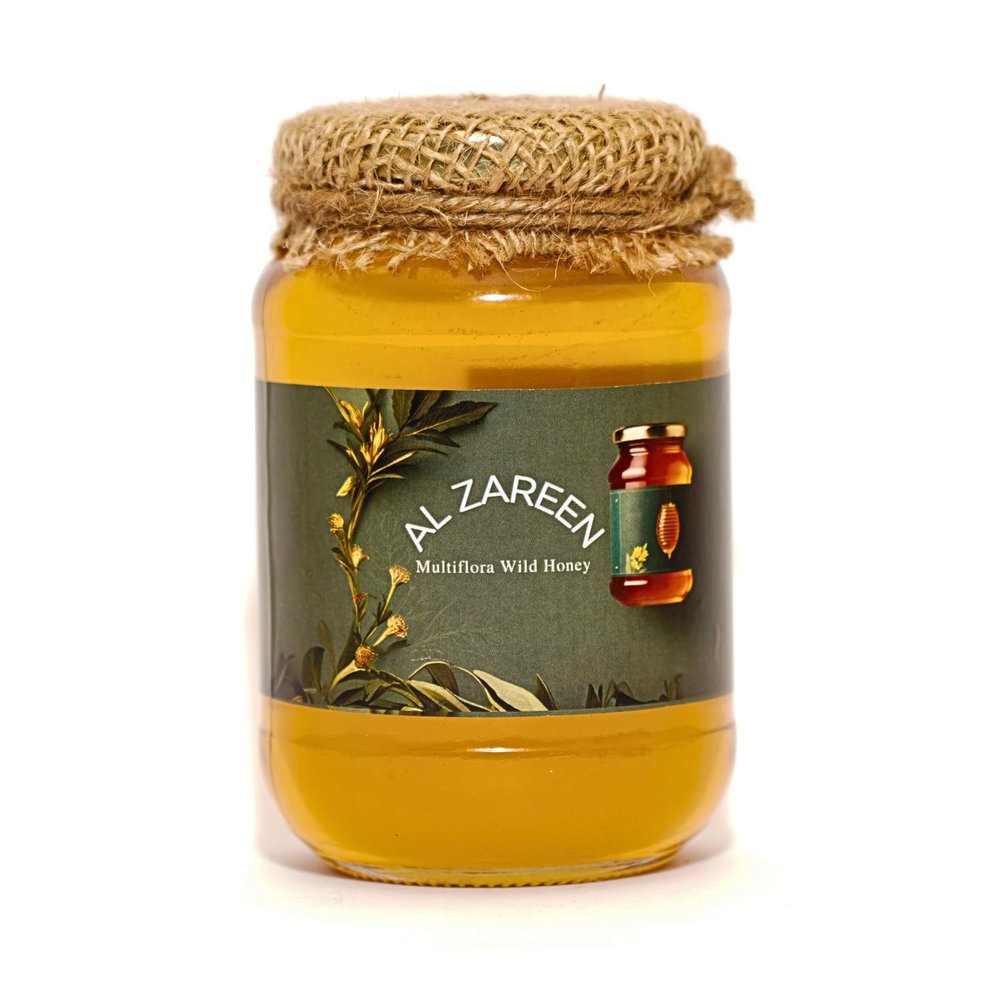 Al Zareen Kashmiri Wild Honey with Neem Wooden Honey Dipper | 100% Pure & Natural | No Sugar, No Preservatives | Processed Himalayan Honey | Immunity Booster for Adults & Kids | 500g