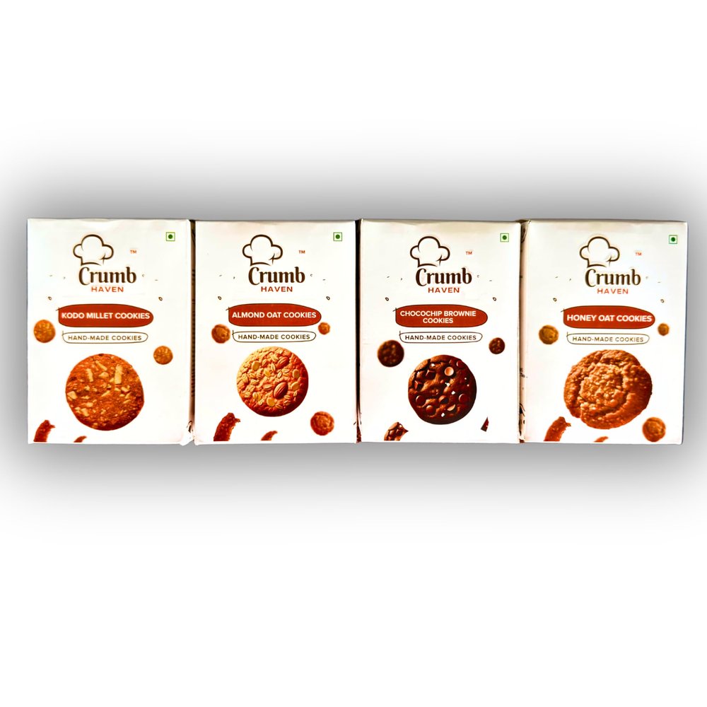 Crumb Haven Cookies Multi Flavours Pack | No Maida, No Palm Oil, No Preservatives| Made with Pure Desi Ghee | Healthy Snack Pack of 4