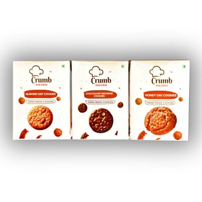 Crumb Haven Cookies Multi Flavours Pack | No Maida, No Palm Oil, No Preservatives| Made with Pure Desi Ghee | Healthy Snack Pack of 3