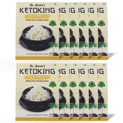 Dr. Aerans KetoKing Konjac/Shirataki Noodles (Pack of 12, 270gm per Pack) | Plant-Based | Low Calorie | Diabetes Friendly