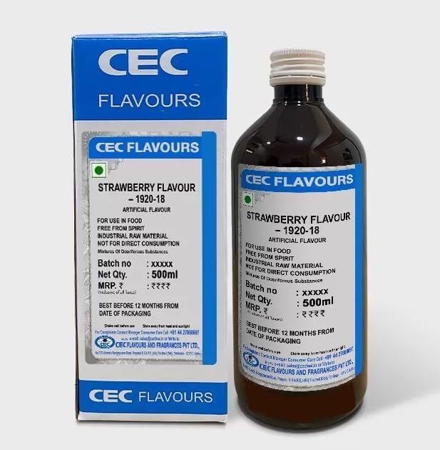 CEC Strawberry Flavour Essence | Premium Food Flavouring Agent for Cakes, Ice Creams, Desserts, Beverages & More | 500ml Concentrated Strawberry Essence for Baking & Cooking