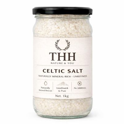 THH Celtic Salt - 1Kg | Coarse Sea Premium Salt (Sel Gris) With Full of Minerals | Premium Glass Jar | Organic Hand Harvested and Edible Celtic | For Cooking & Baking