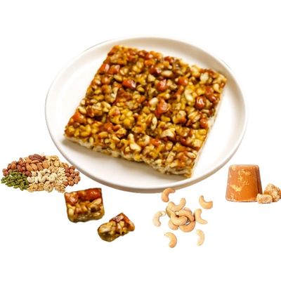 LONAVALA FOODS Famous Dry Fruits Chikki Bars - 200 grams, 24 Pieces | No Added Preservatives and Colours | Made with Jaggery, Cashews (Kaju), Almonds (Badam) & Pista | Indian Sweets Mithai Gajak Bars