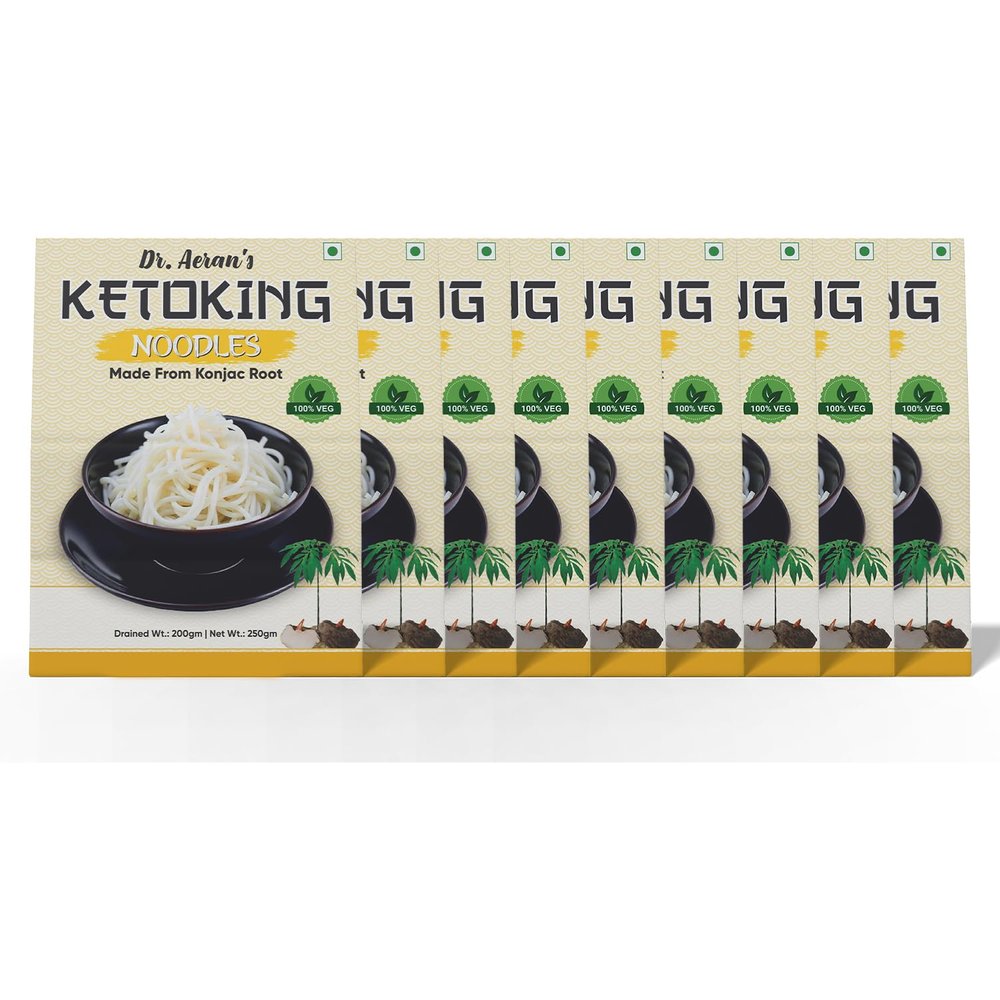 Dr. Aerans KetoKing Konjac/Shirataki Noodles (Pack of 9, 270gm per Pack) | Plant-Based | Low Calorie | Diabetes Friendly