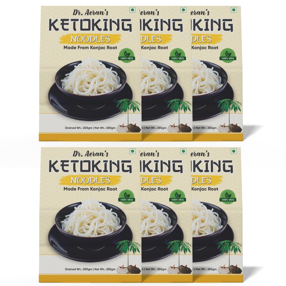 Dr. Aerans KetoKing Konjac/Shirataki Noodles (Pack of 6, 270gm per Pack) | Plant-Based | Low Calorie | Diabetes Friendly