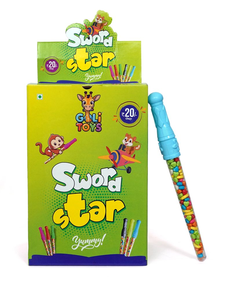 Goli Toys Sword shape grip candy pack of 30 units stick wrap box twist pouch toy piece chew part snack sealed tool bright fun handle small unit bite kids play soft color sweet