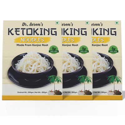 Dr. Aerans KetoKing Konjac/Shirataki Noodles (Pack of 3, 270gm per Pack) | Plant-Based | Low Calorie | Diabetes Friendly