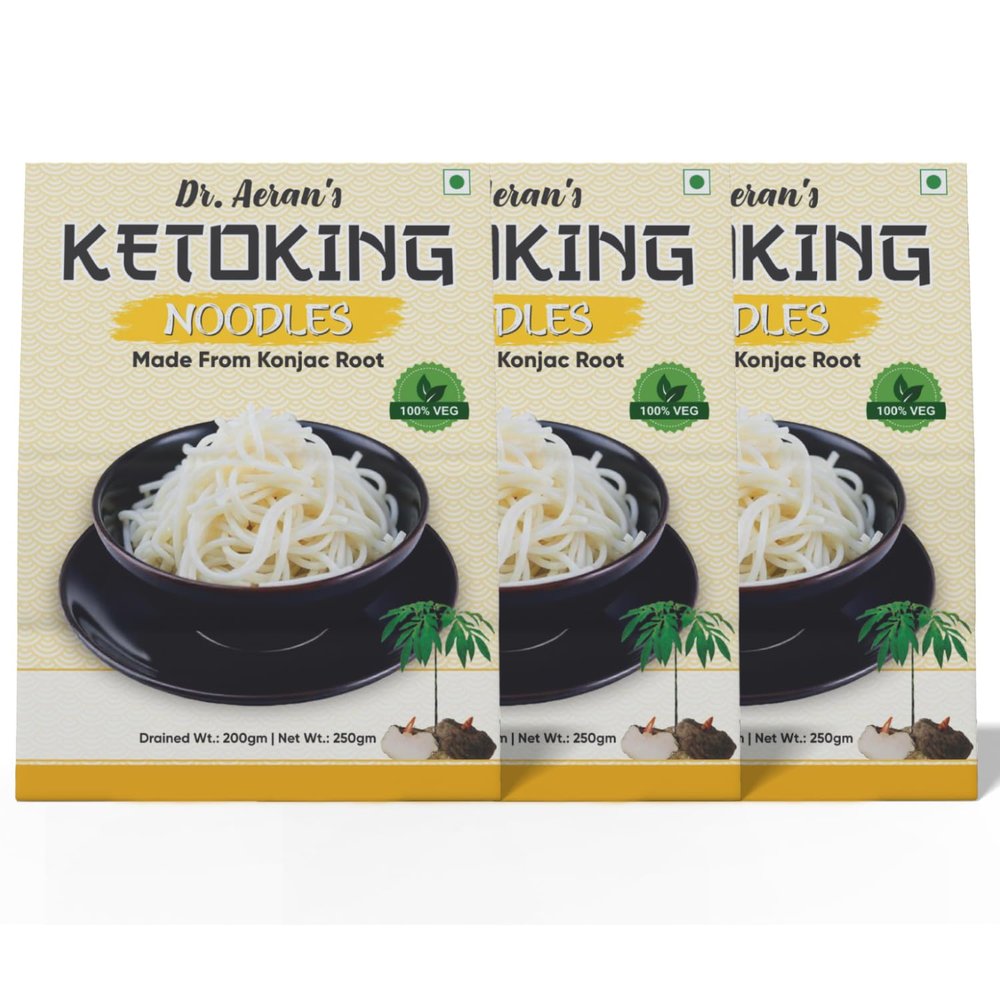 Dr. Aerans KetoKing Konjac/Shirataki Noodles (Pack of 3, 270gm per Pack) | Plant-Based | Low Calorie | Diabetes Friendly