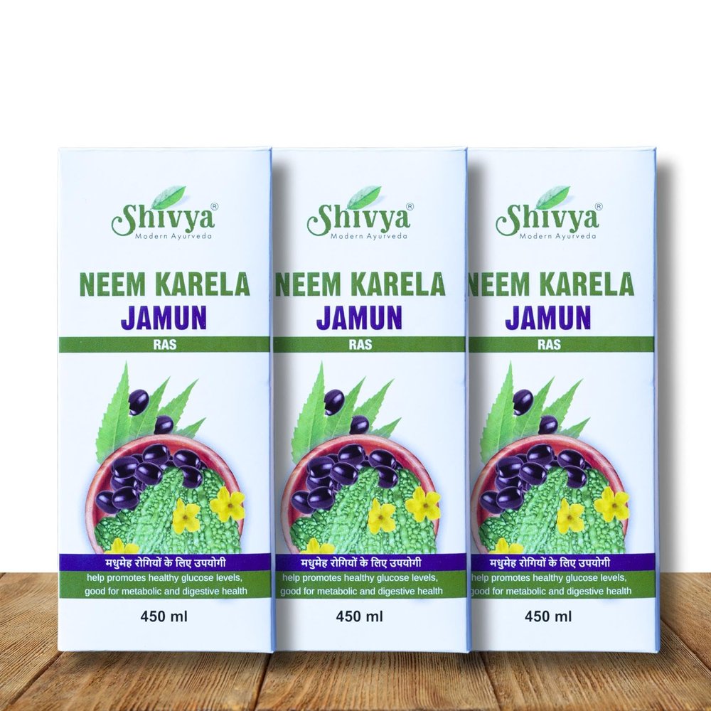 A SHIVYA Product- Neem Karela Jamun Ras 1350 ml (450ml x 3) Natural Blood Sugar Support | Lowers Bad Cholesterol | Herbal Health & Wellness Tonic