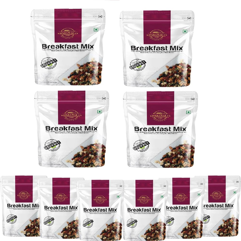 KHARAWALA'S Breakfast Mix - Pack of 1 (50gm x 10) | Fusion of Roasted Pumkin Seed, Almond, Pecan Nuts, Hazelnut, Cranberry and Black Raisins