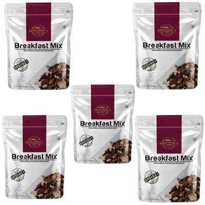 KHARAWALA'S Breakfast Mix - Pack of 5 (200gm Eac) | Fusion of Roasted Pumkin Seed, Almonds, Pecan Nuts, Hazelnut, Cranberry & Black raisins