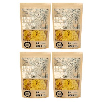 FLAVORS OF KERALA (FOK) | Premium Kerala Banana Chips Wafers In Coconut Oil | Traditional, Fresh,Thin, Crispy, Namkeen Snack (2400 GM) | 4 Packs of 600 Grams |