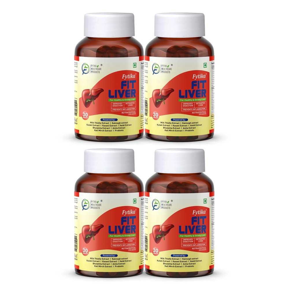 Fytika Fit Liver | Liver Detox Supplement | Liver Detox with Milk Thistle, Kalmegh, Kutaki, Kasani, Haldi | For Men & Women | 120 Tablets (Pack of 4)