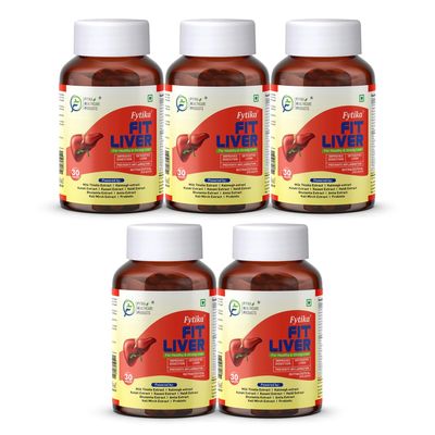 Fytika Fit Liver | Liver Detox Supplement | Liver Detox with Milk Thistle, Kalmegh, Kutaki, Kasani, Haldi | For Men & Women | 150 Tablets (Pack of 5)