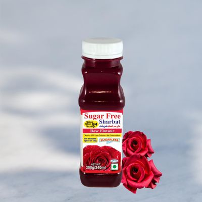 Sugarless Bliss Sugar-Free Rose Sharbat Concentrate 300g Bottle, Makes 84 Glasses | Low-Calorie, No Added Sugar | Diabetic-Friendly Natural Drink for Summer Hydration & Refreshment
