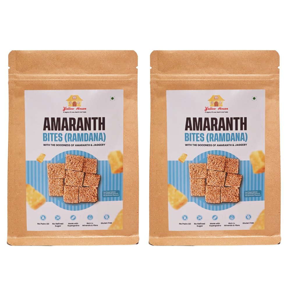 Yellow House Amaranth Bites (Ramdana)  Healthy Gluten-Free Superfood Snack | Protein & Fiber Rich | Crunchy & Nutritious | Ideal for Kids & Adults | 60g Pack of 2