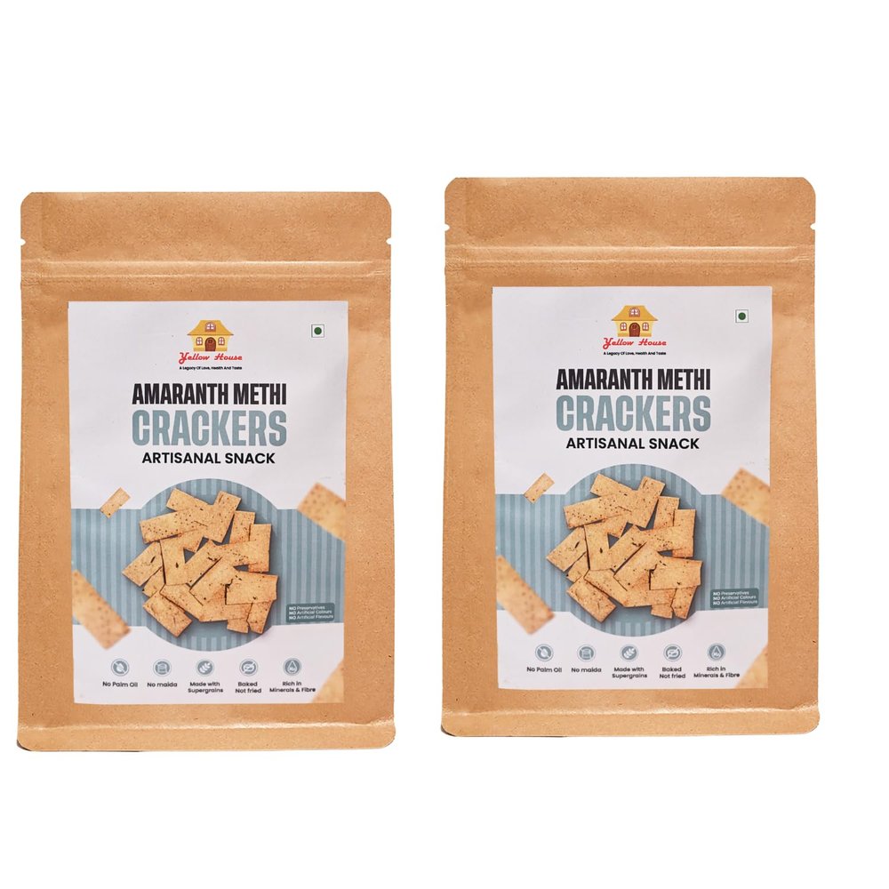 Amaranth Methi Crackers 100g | High in Protein & Fiber | Baked, Not Fried | Crunchy Millet Snack with Fenugreek pack of 2