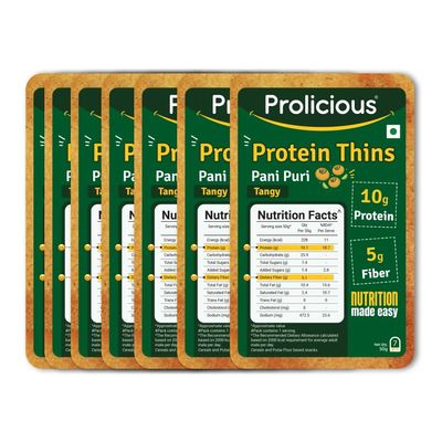 "Prolicious High Protein & High Fiber Pani Puri thins | No Maida | Healthy Snack | Easy to Carry | 50g eac, Pack of 7"