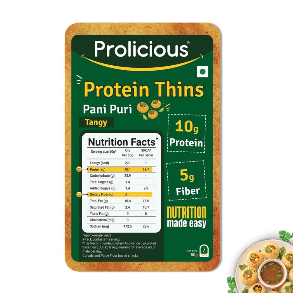 Prolicious Pani Puri High Protein Thins | NO Palm Oil | Crispy & Nutritious Thin | Plant based (50g Pack of 1)