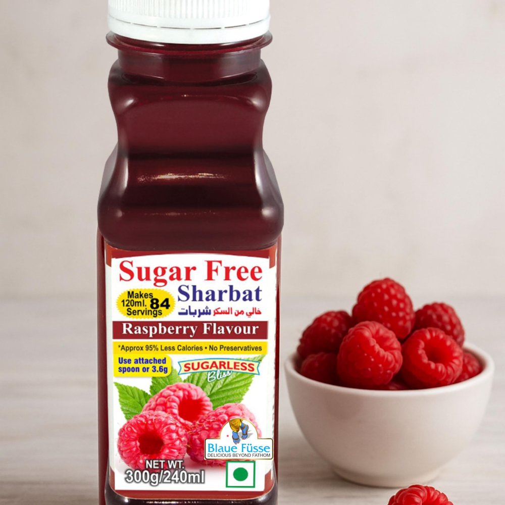 Sugarless Bliss Sugar-Free Raspberry Sharbat  High Concentrate, No Added Sugar, Low Sugar | 300g Bottle, Makes 84 Servings | Diabetic-Friendly Refreshing Summer Drinkx