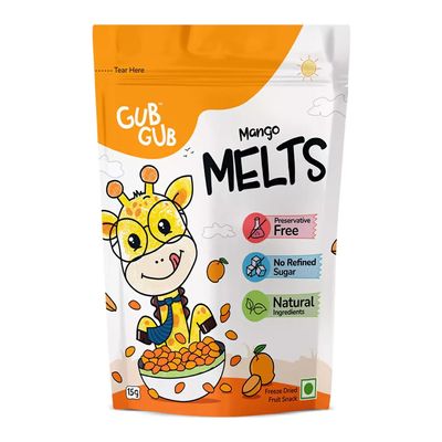 GubGub Kids Fruit Melts | Healthy Mango Puffs Snacks 15g | Baby Snacks 112 Years | Made with Real Fruit Pulp | Natural, No Preservatives | Travel Pack