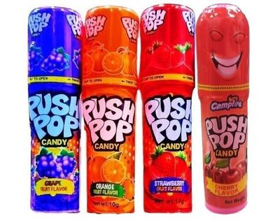 Push Pops Candy Fruit Flavours Assorted Grape Orange Strawberry Cherry Each10g Pack of 4 (Imported)