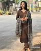 Artsea craft Women Pure Cotton Brown Kurti Pant Dupatta Set Size -XL view 2