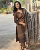 Artsea craft Women Pure Cotton Brown Kurti Pant Dupatta Set Size -XL view 3
