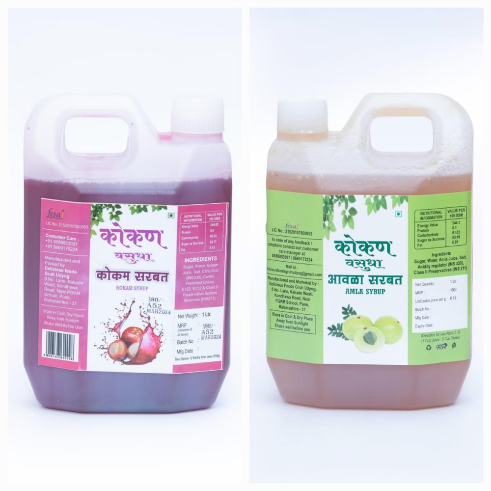 KOKUM SHARBAT and AMLA SHARBAT SYRUP Combo Pack, Traditional Indian Beverages, 1 Litre Each