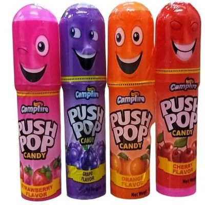 Campfire Push Pop Candy, Assorted Fruit Flavours, Cherry, Grape, Strawberry, Orange, Pack of 4 (Imported)