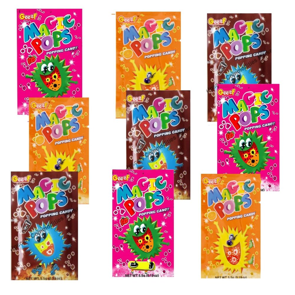 Magic Pops Assorted Popping Candy Cola, Strawberry, Orange Flavour Candy Pack Of 9, 100 Gram